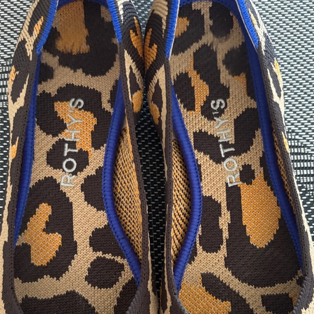 Rothy's Leopard Print Flats with Blue Trim - Picture 2 of 6